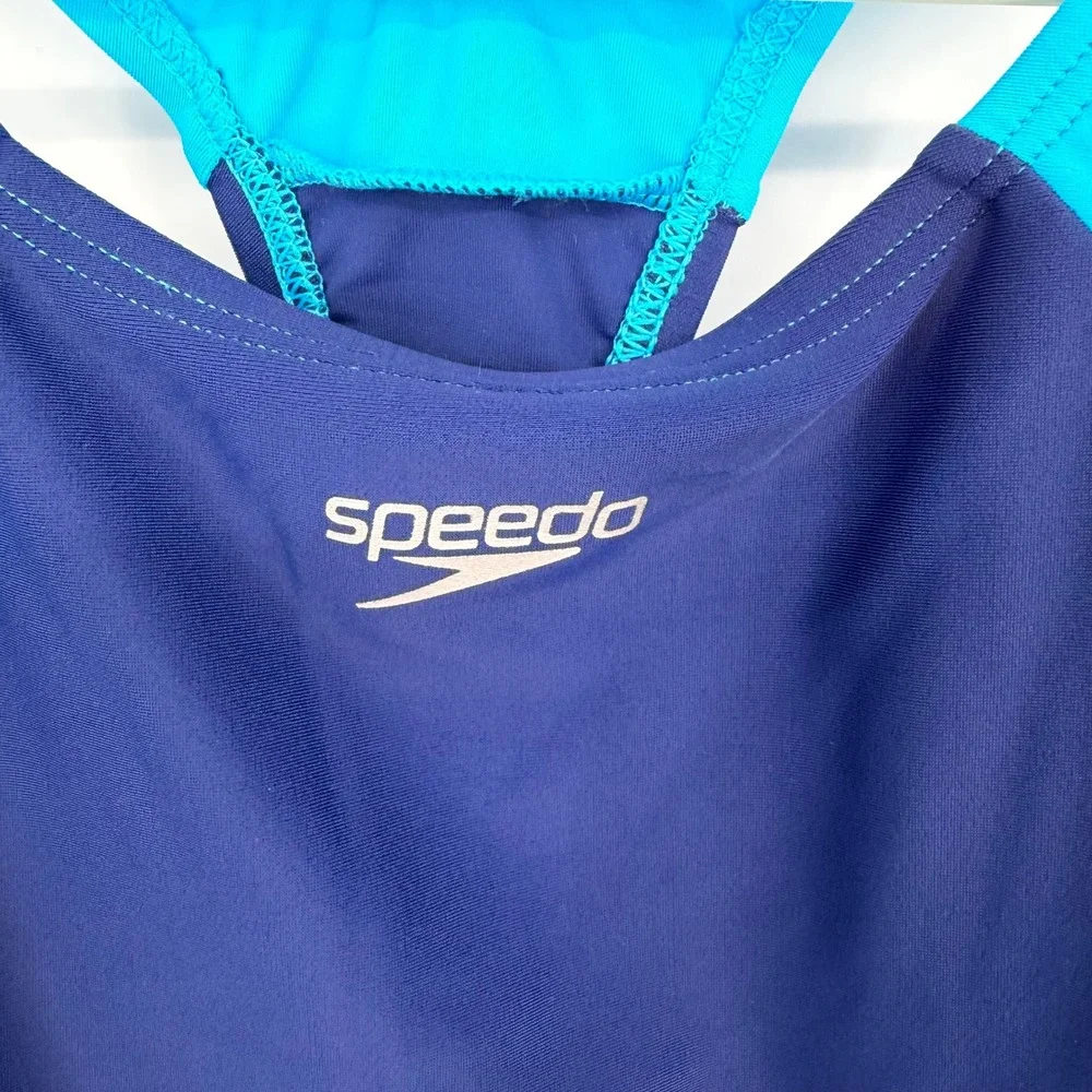 Speedo One Piece Swimsuit Girls 16 Blue Colorblock Racerback 2000077989